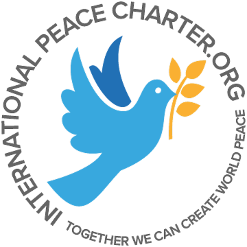 International Peace Charter Logo with dove in the middle and text around in a circle